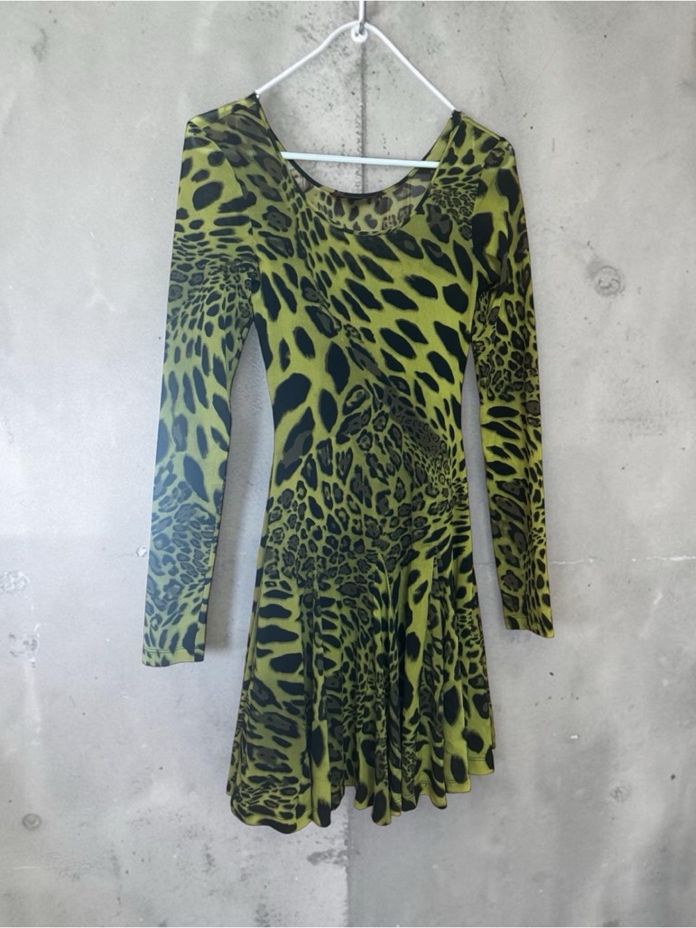 Vintage Betsey Johnson Olive Green & Black Animal-Print Long Sleeve Skater Dress - Picture 1 of 6